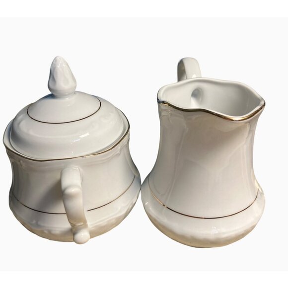Southington By Baum Fine China Creamer & Sugar Bowl Set Golden Rhapsody White - Picture 11 of 11